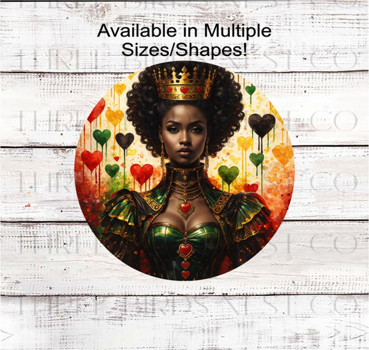 African American Woman Wreath Sign, Queen of Hearts, Pan-African Colors- ET2340