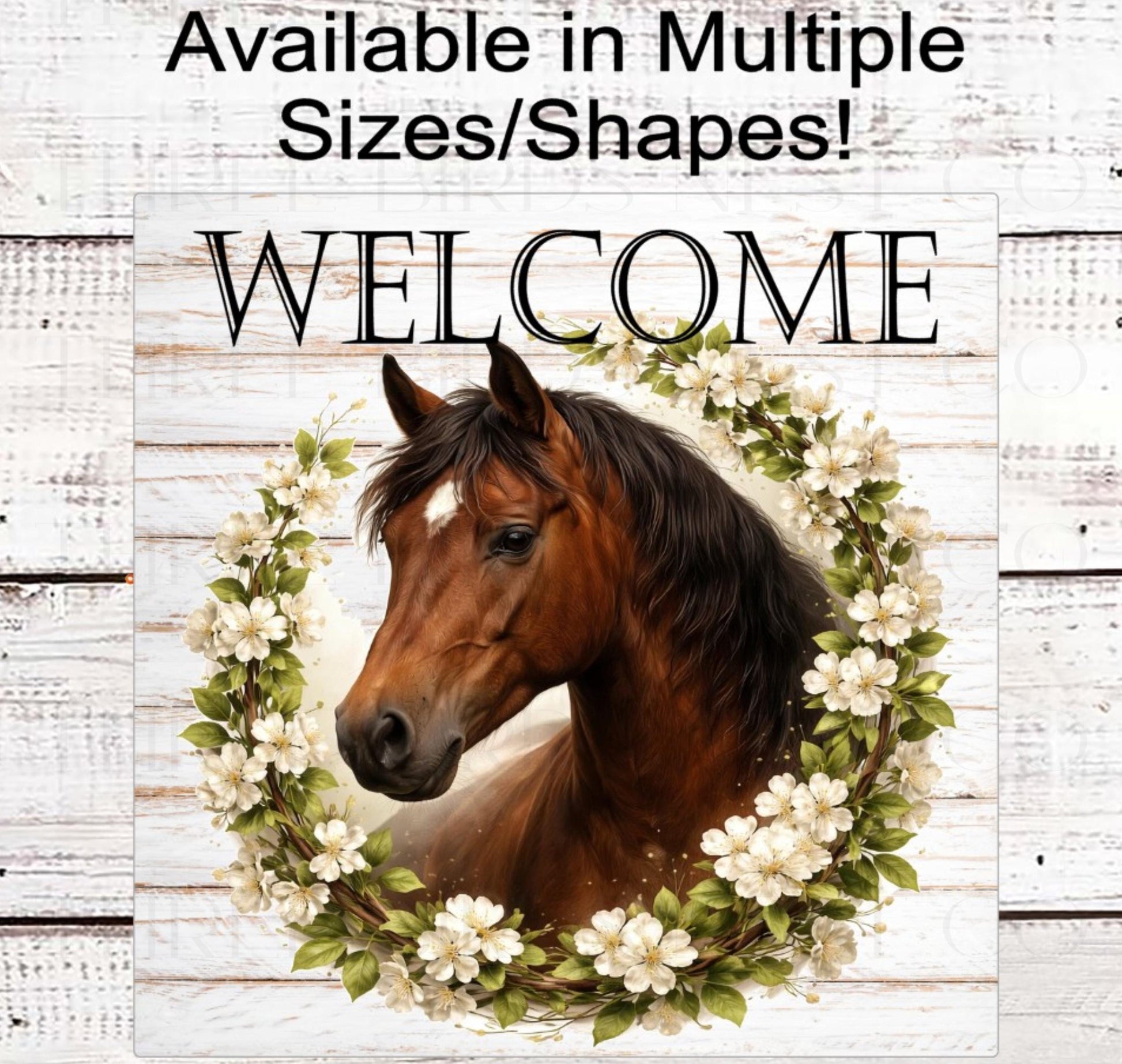 Horse Wreath Sign, Welcome to the Farm, Rustic Farmhouse, Dogwood Blossoms- FH2341