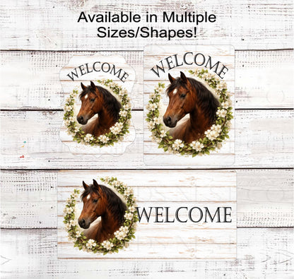 Horse Wreath Sign, Welcome to the Farm, Rustic Farmhouse, Dogwood Blossoms- FH2341