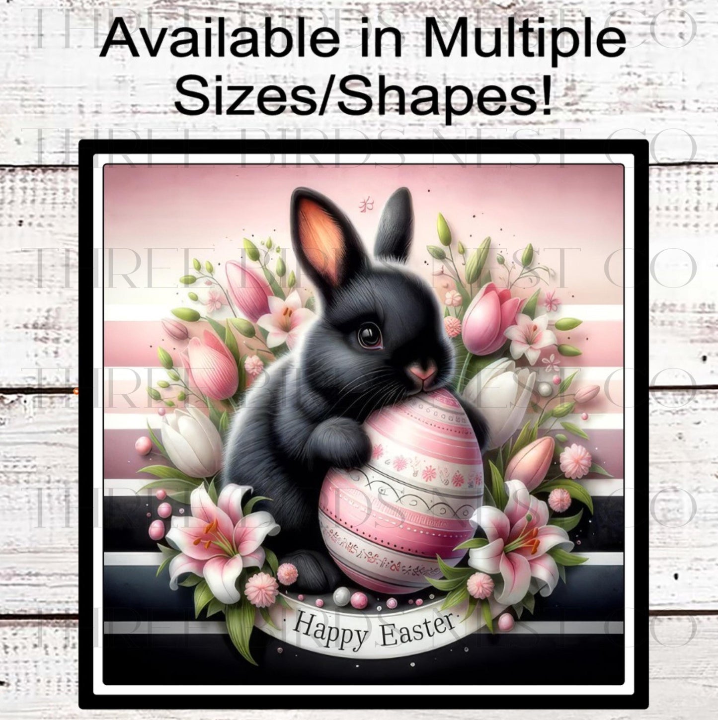 Happy Easter Bunny Wreath Sign, Pink and Black Lover-E2379