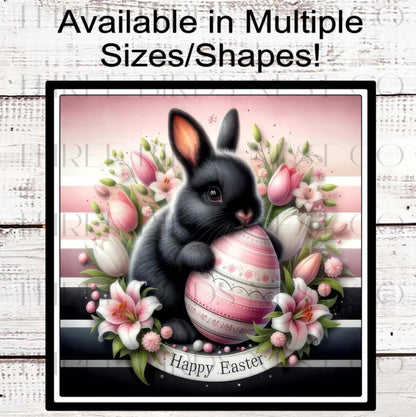 Happy Easter Bunny Wreath Sign, Pink and Black Lover-E2379
