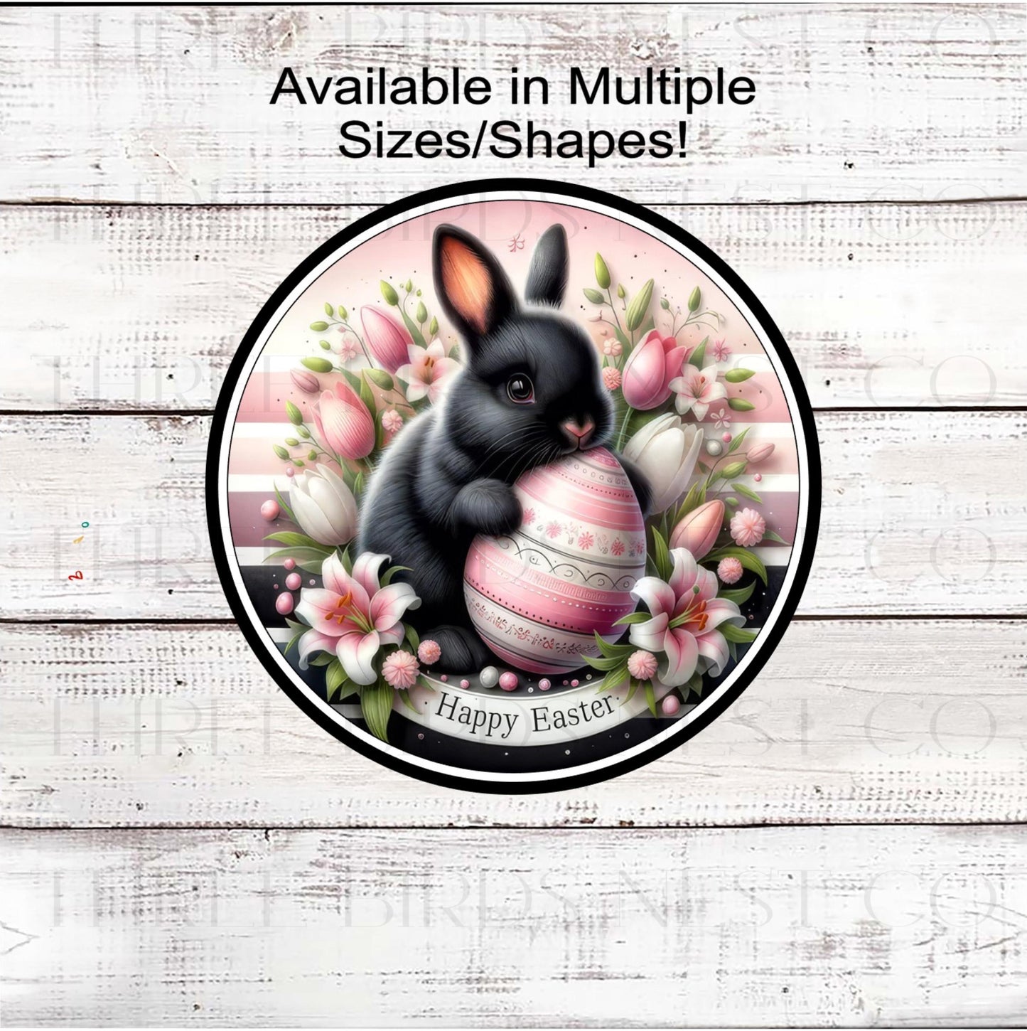 Happy Easter Bunny Wreath Sign, Pink and Black Lover-E2379
