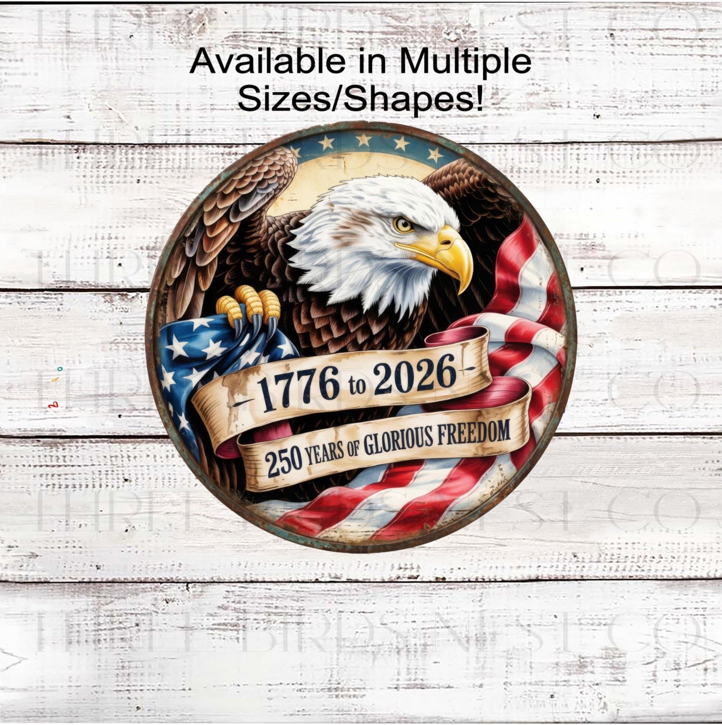 Patriotic Wreath Sign, Bald Eagle Decor, American Flag, 250 Years, Home of the Free- PH2386