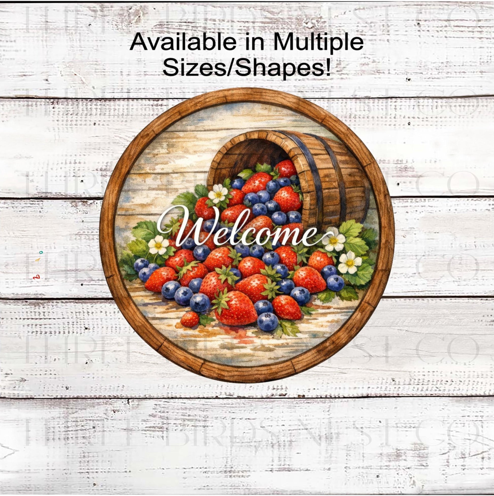 Farmers Market Wreath Sign, Farm Fresh Strawberries and Blueberries, Rustic Farmhouse- FH2397