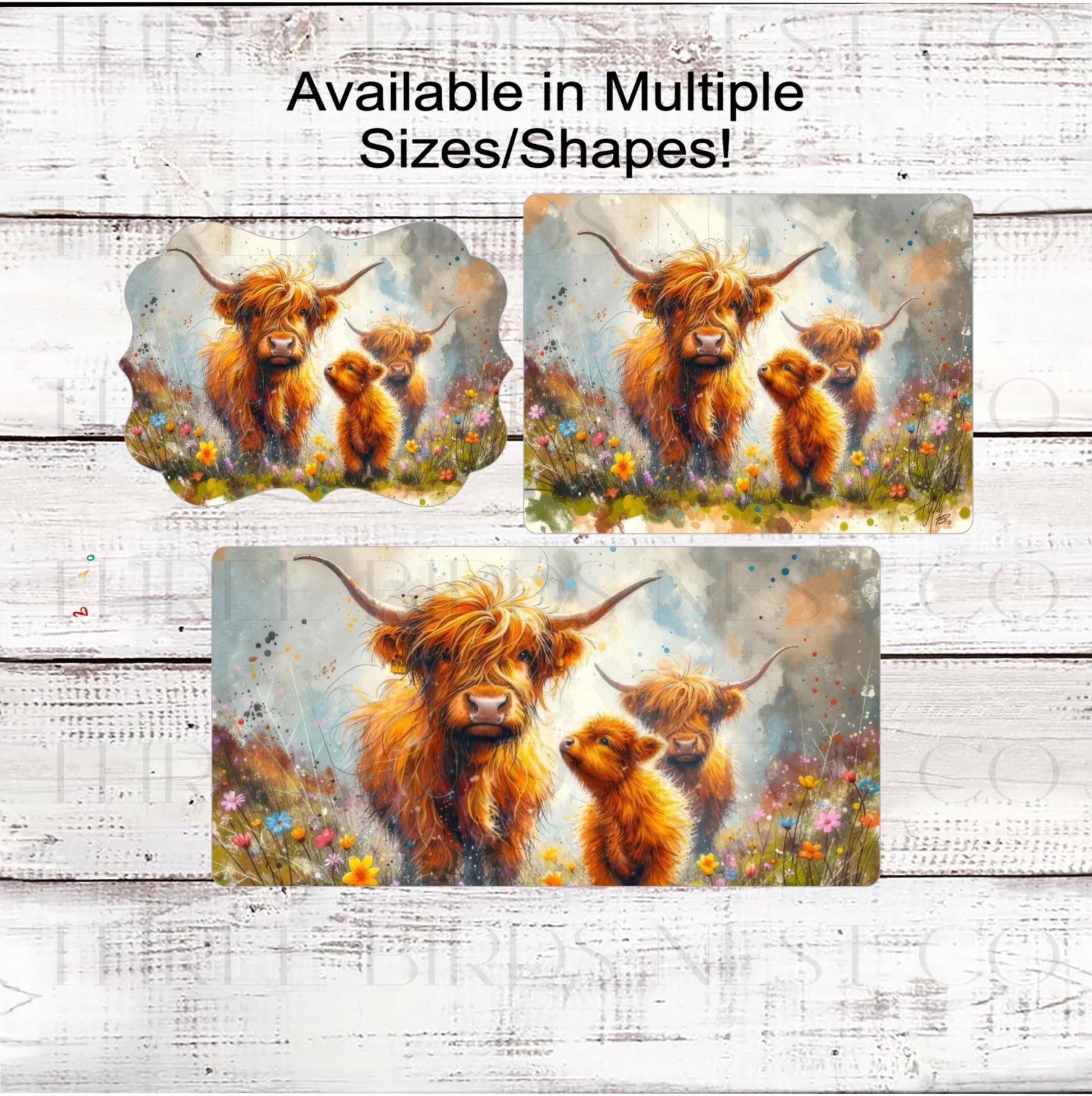 Cow Wreath Sign, Scottish Highland, Wildflowers Decor, Rustic Farmhouse- FH2398