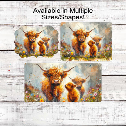 Cow Wreath Sign, Scottish Highland, Wildflowers Decor, Rustic Farmhouse- FH2398