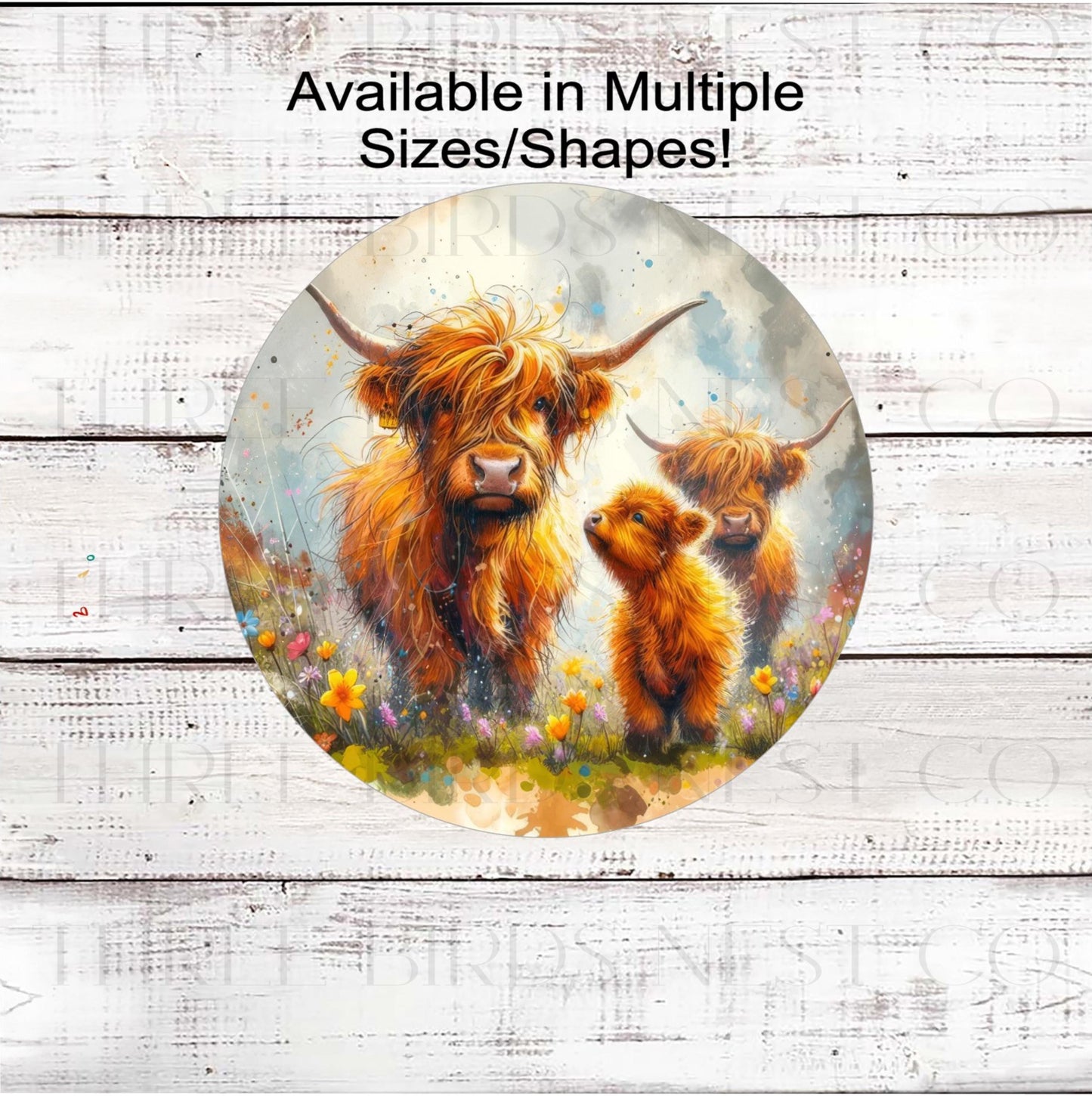 Cow Wreath Sign, Scottish Highland, Wildflowers Decor, Rustic Farmhouse- FH2398