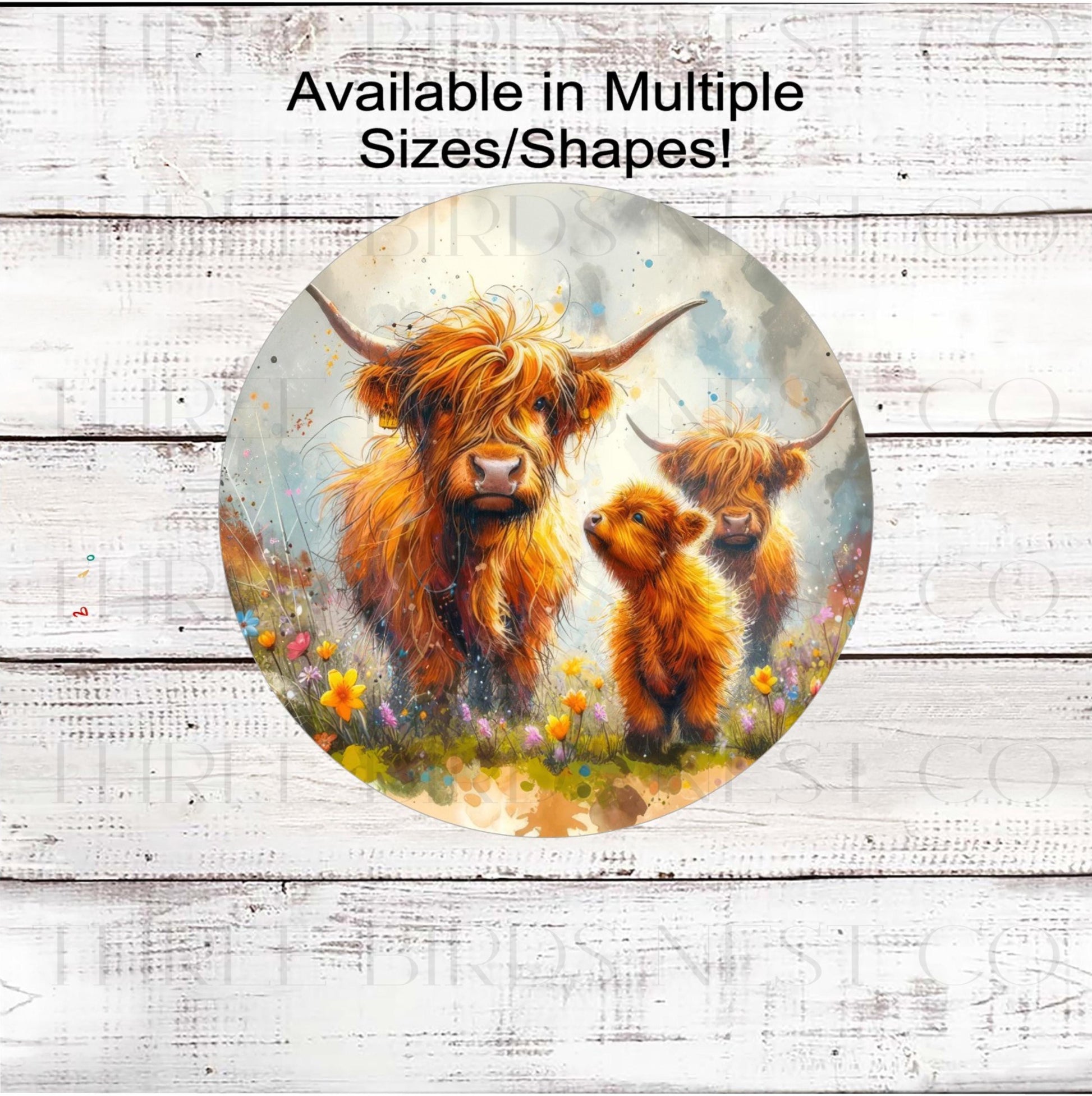 Cow Wreath Sign, Scottish Highland, Wildflowers Decor, Rustic Farmhouse- FH2398