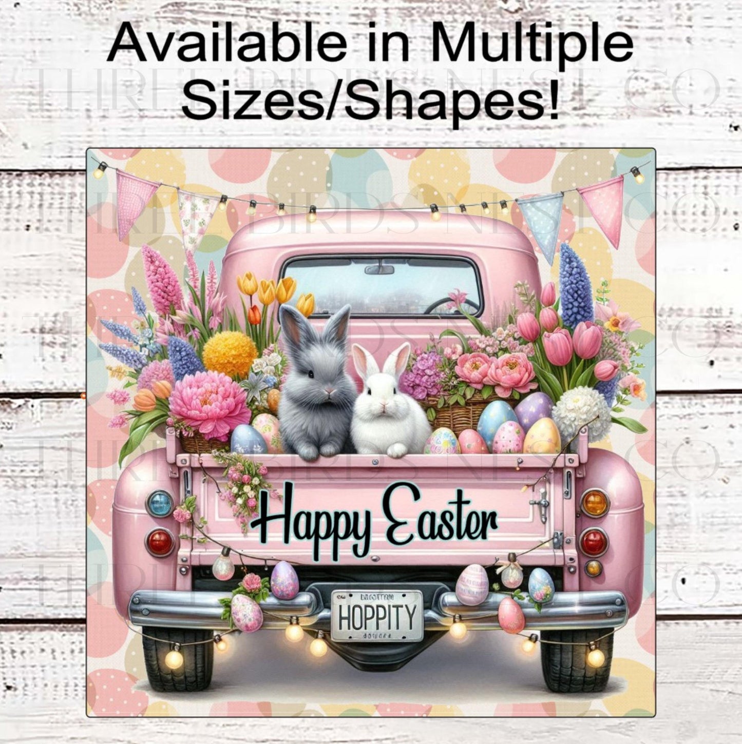 Easter Wreath Sign, Old Truck Decor, Hippity Hoppity Easter Bunny Rabbit- E2349