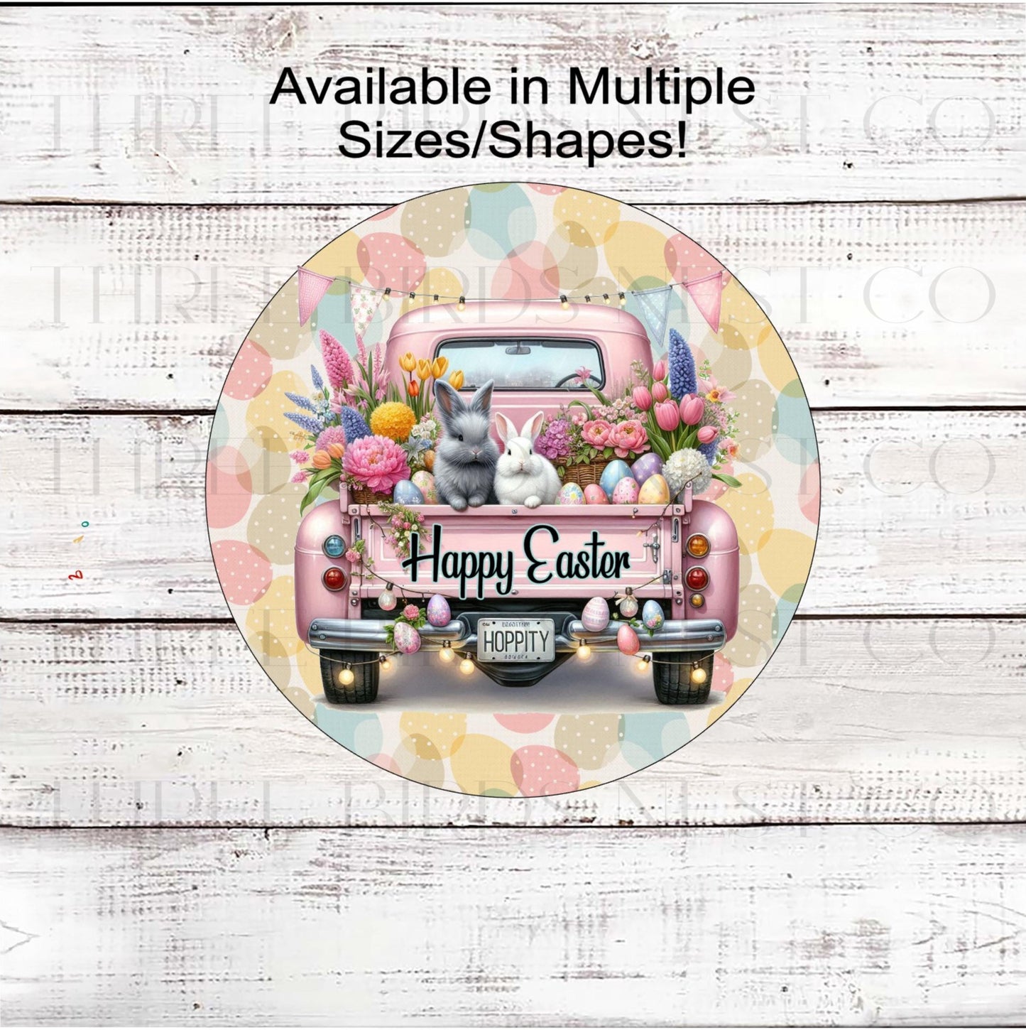 Easter Wreath Sign, Old Truck Decor, Hippity Hoppity Easter Bunny Rabbit- E2349