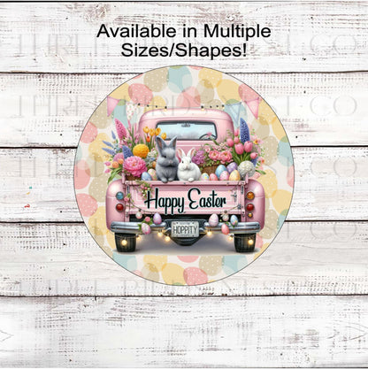 Easter Wreath Sign, Old Truck Decor, Hippity Hoppity Easter Bunny Rabbit- E2349