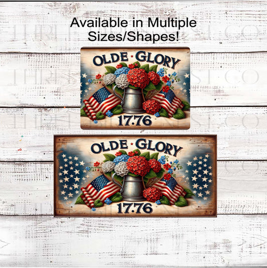 Patriotic Wreath Sign, Vintage Flag Decor- PH2351