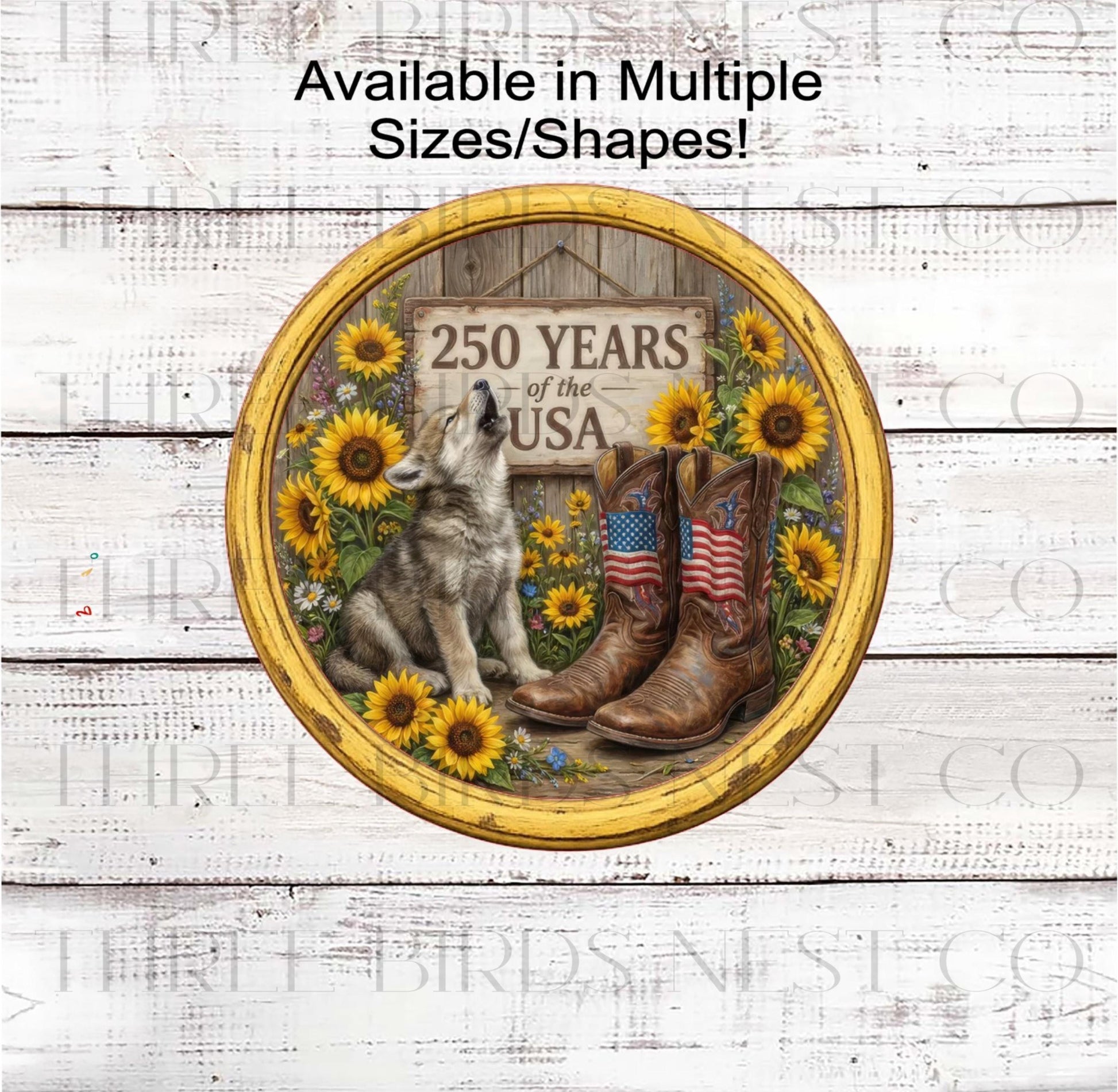Patriotic Wreath Sign, Wolf Cub, Sunflower Lover, Southwest Decor, 250 Years- PH2401