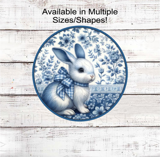Easter Bunny Wreath Sign, Chinoiserie, Floral Easter Rabbit Decor- E2405
