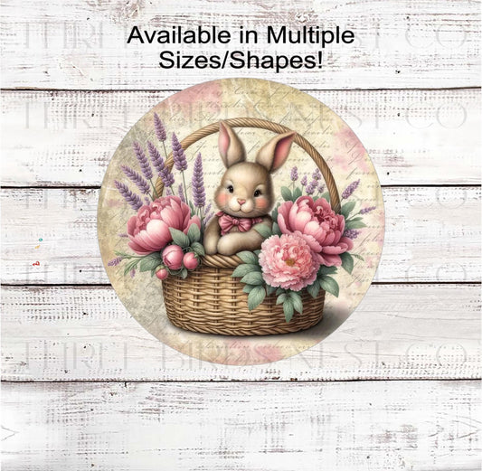 Easter Bunny Wreath Sign, Shabby Floral, French Provincial, E2407