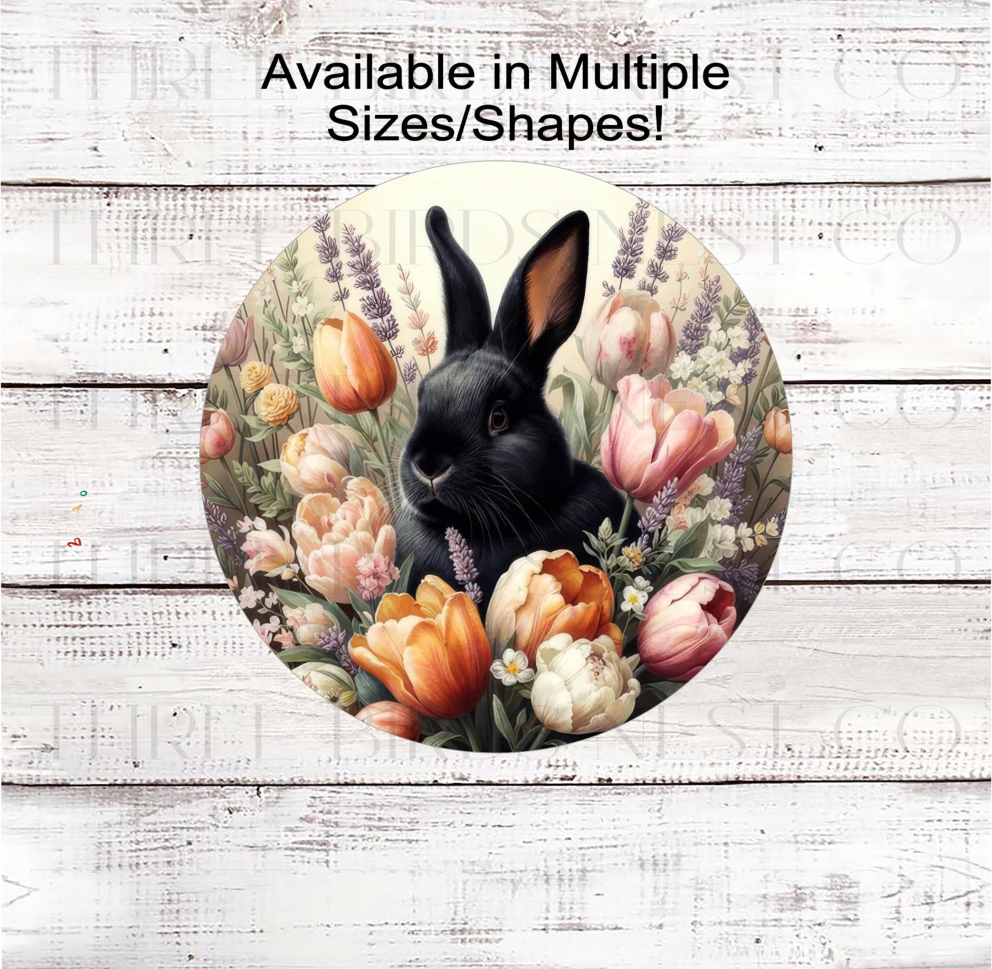 Easter Bunny Wreath Sign, Peonies and Tulips Lover, Vintage Decor, E2409