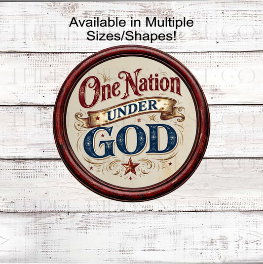 Patriotic Wreath Sign, One Nation Under God, Primitive Vintage Decor- PH2352