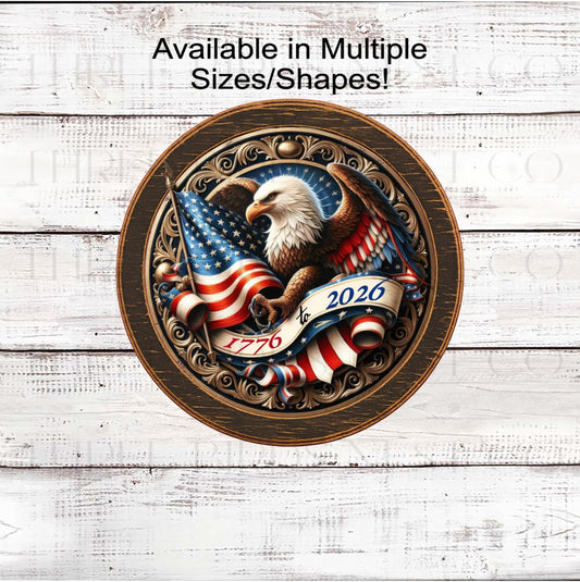 Patriotic Wreath Sign, Vintage Eagle, American Flag Decor- PH2354