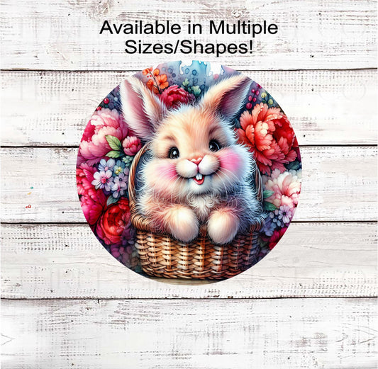 Easter Bunny Wreath Sign, Peonies, Floral Rabbit Decor- E2416