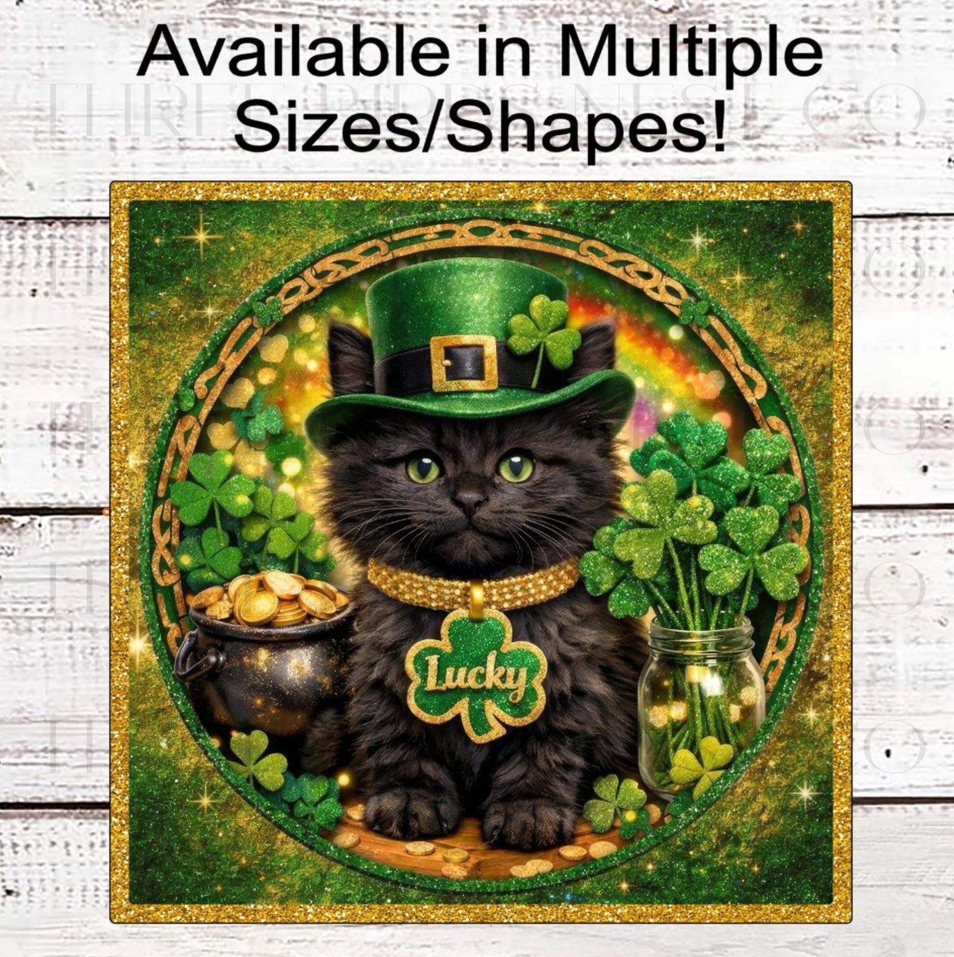 St Patricks Day Wreath Sign, Leprechaun, Good Luck, Black Cat Lover- MH2363