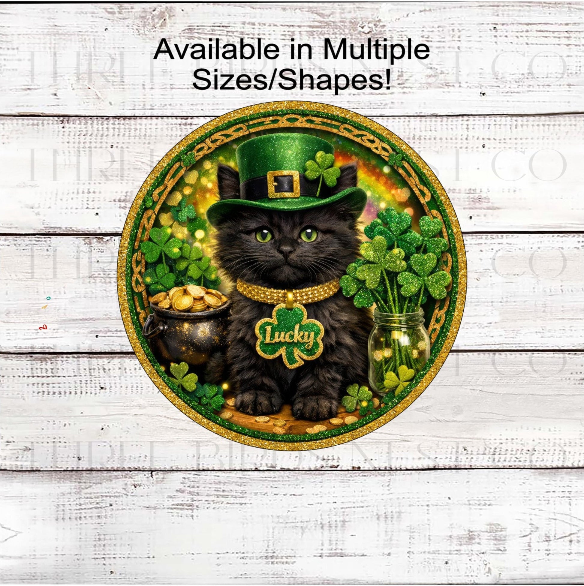 St Patricks Day Wreath Sign, Leprechaun, Good Luck, Black Cat Lover- MH2363