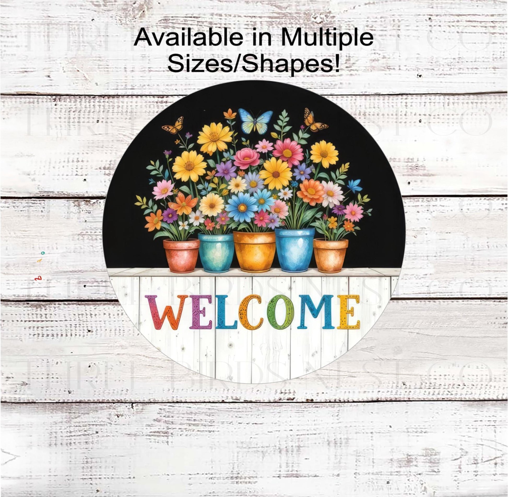 Welcome Wreath Sign, Bright Flowers, Whimsical Decor- EV2418
