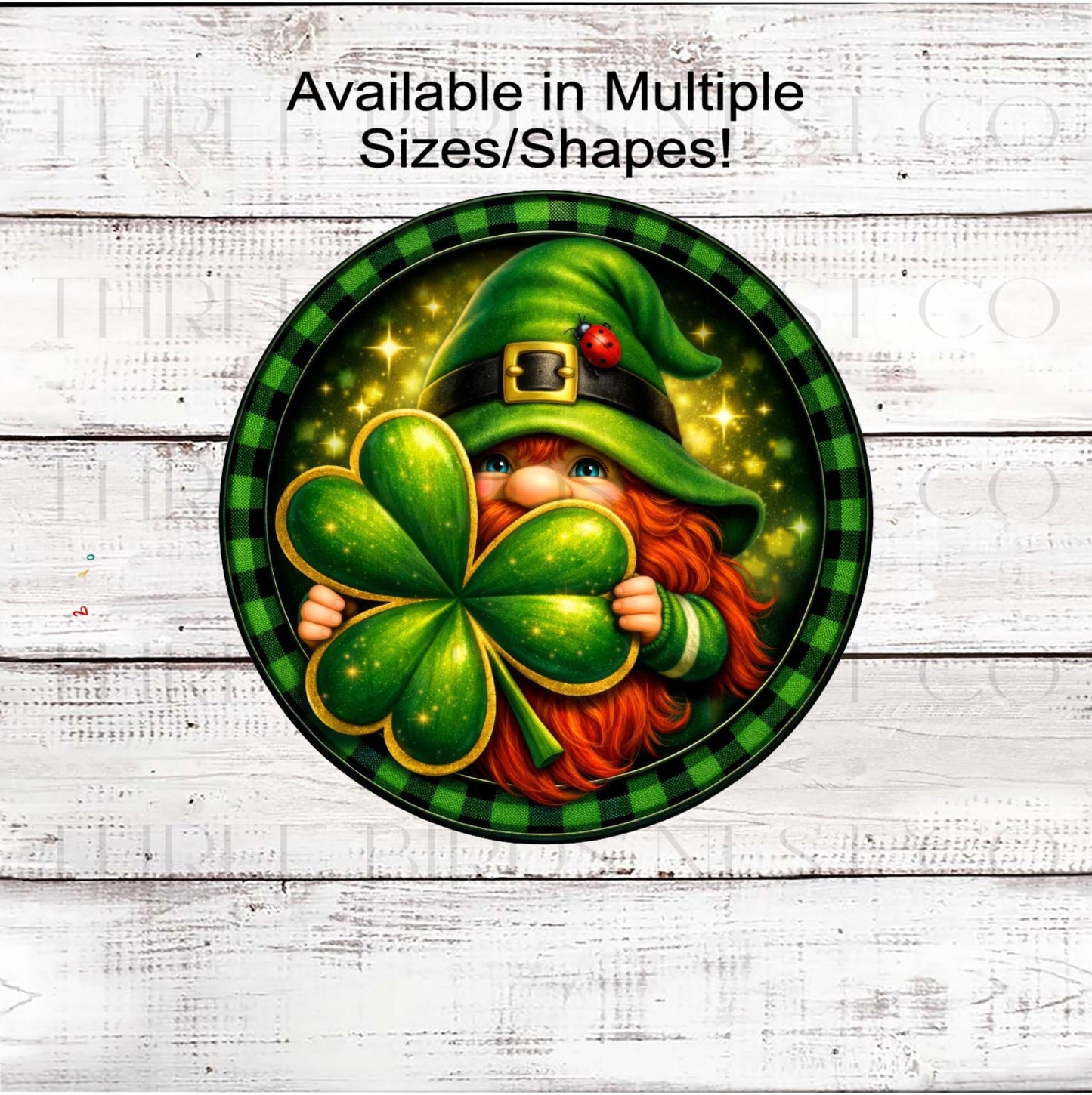 St Patricks Day Wreath Sign, Leprechaun Gnome, Four-Leaf Clover- MH2363
