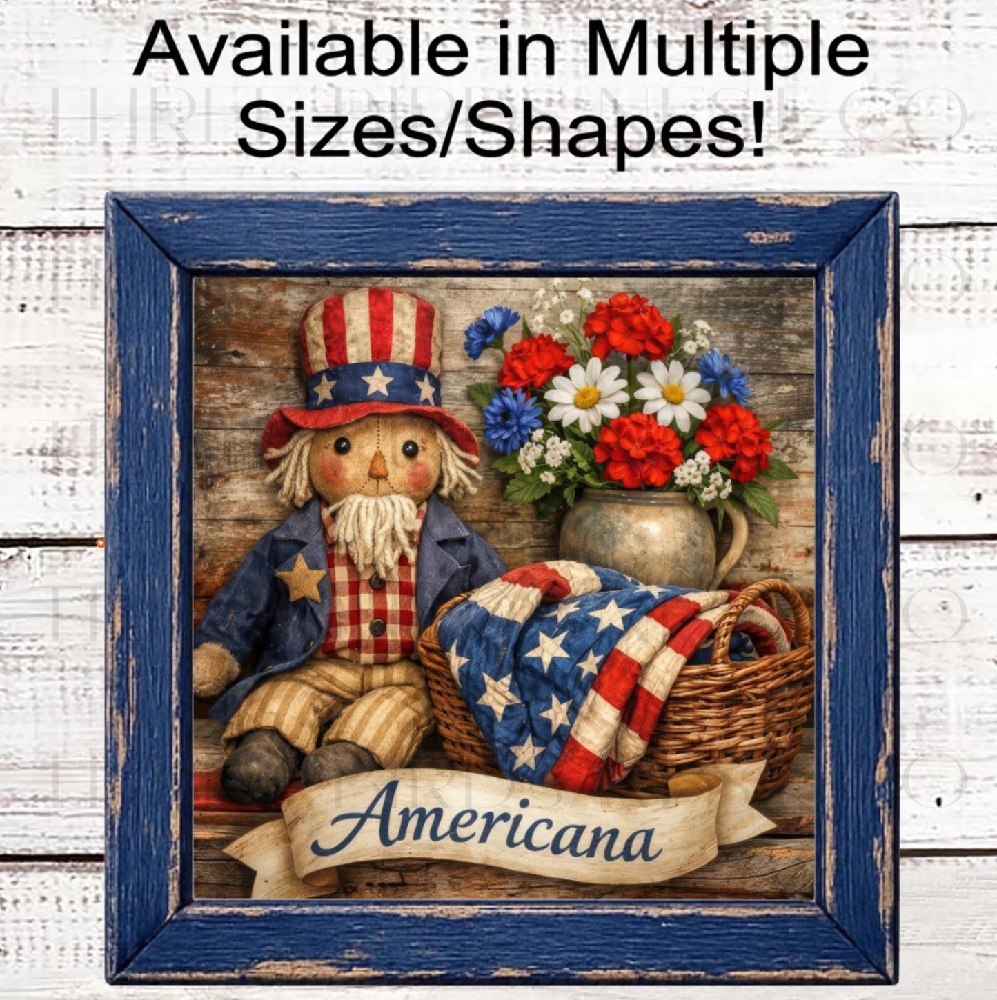 Patriotic Wreath Sign, Primitive Decor, Uncle Sam, Americana, American Flag- PH2365