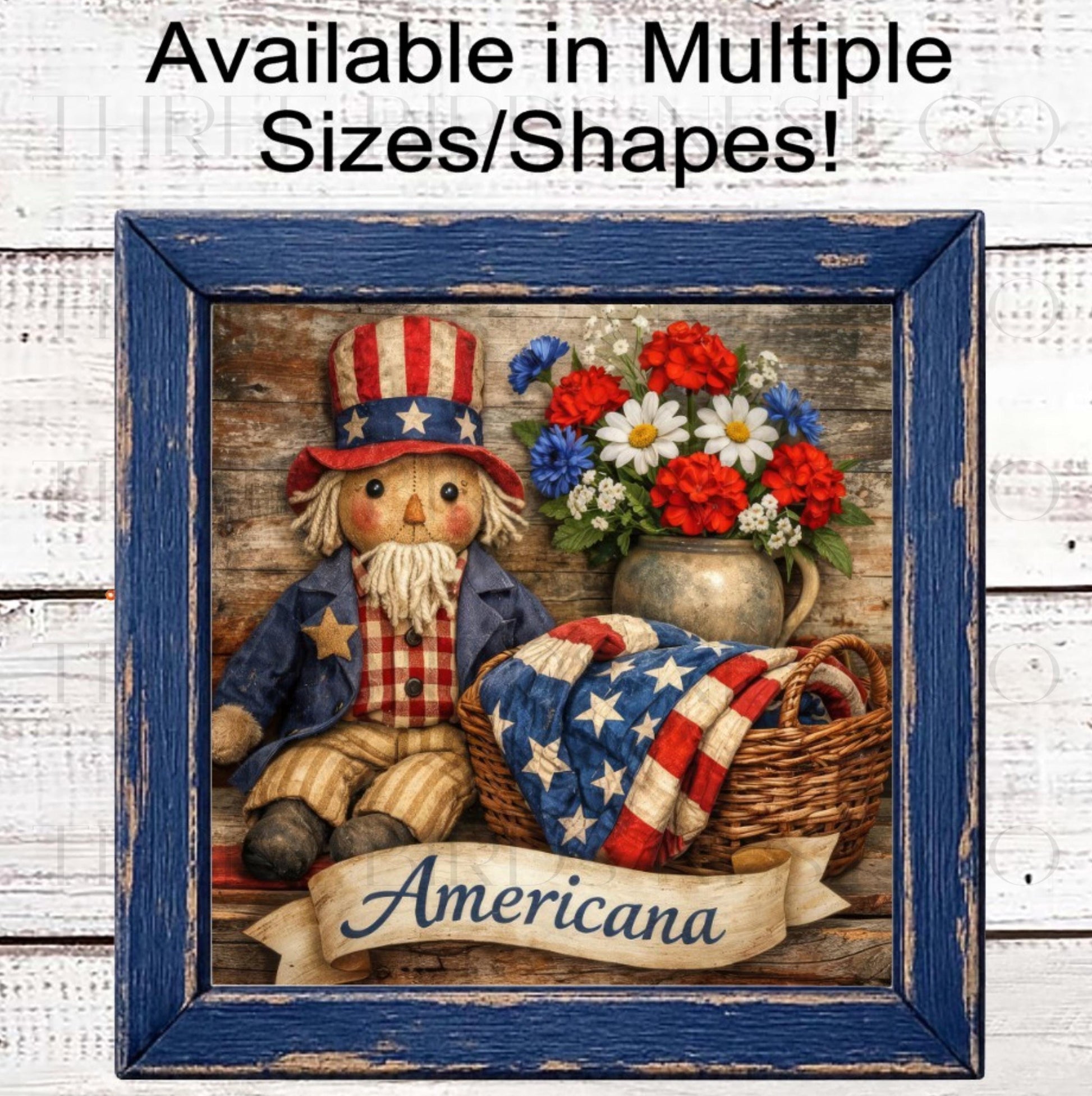 Patriotic Wreath Sign, Primitive Decor, Uncle Sam, Americana, American Flag- PH2365