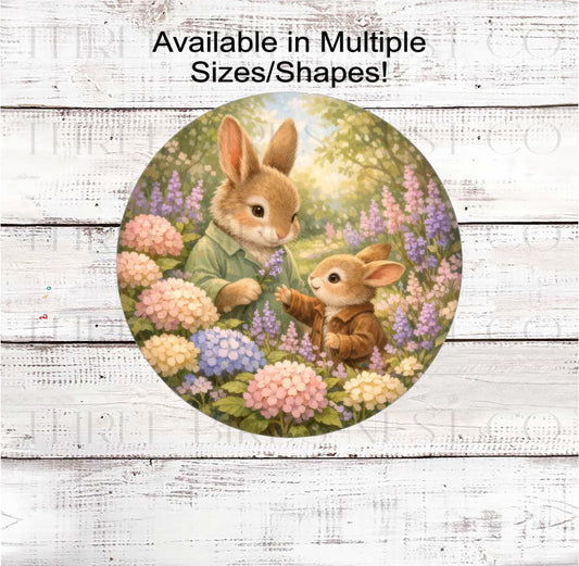 Easter Bunny Wreath Sign, Hydrangea, Cottontail Rabbit- E2422