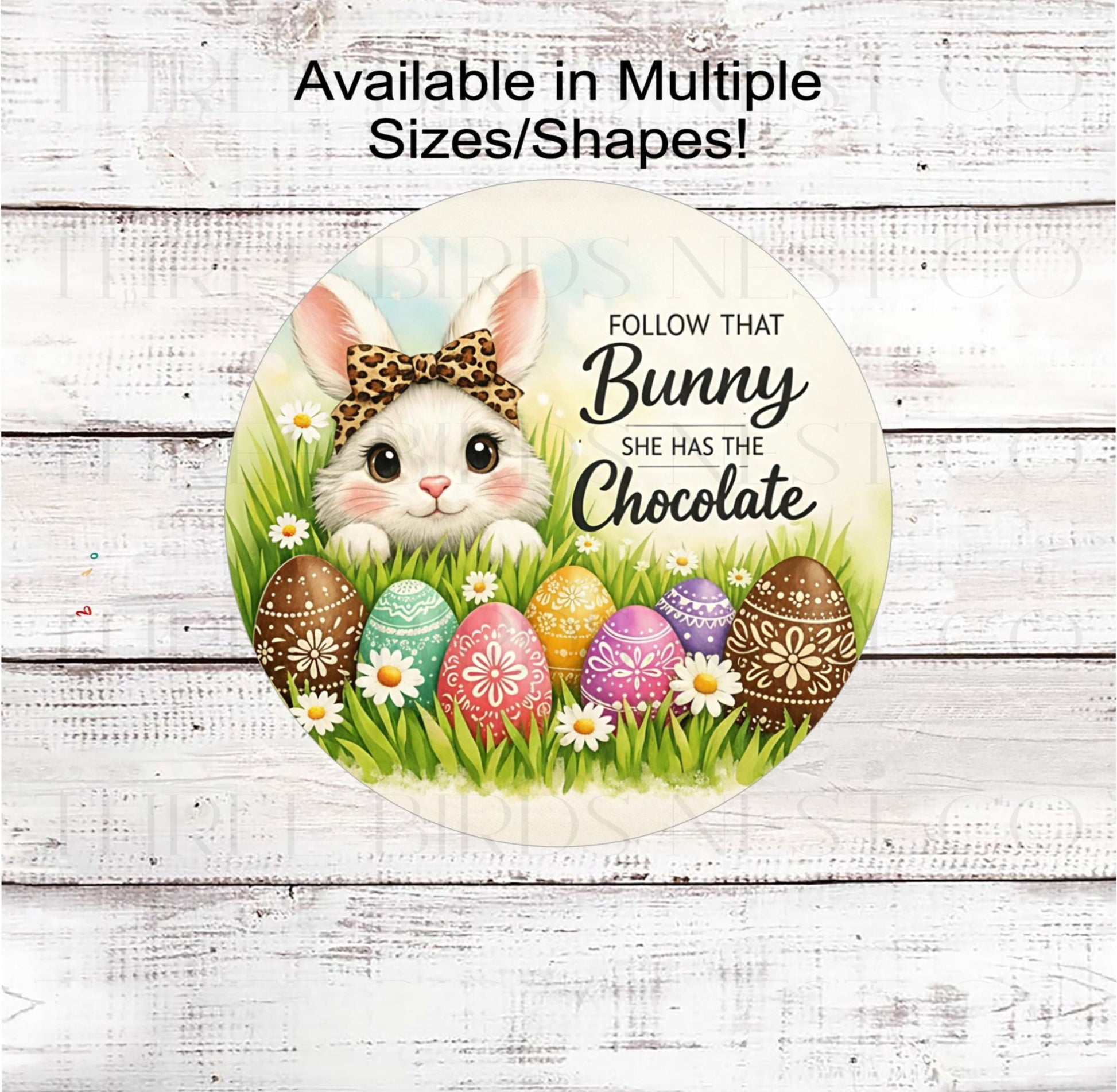 Easter Wreath Sign, Chocolate Eggs, Leopard Print, Spring Decor- E2423