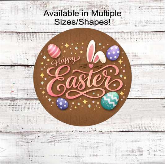 Happy Easter Wreath Sign, Colorful Eggs, Spring Decor- E2429