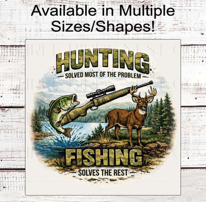 Hunting Wreath Sign, Bass Fishing, Whitetail Deer, Cabin Decor- SH2443