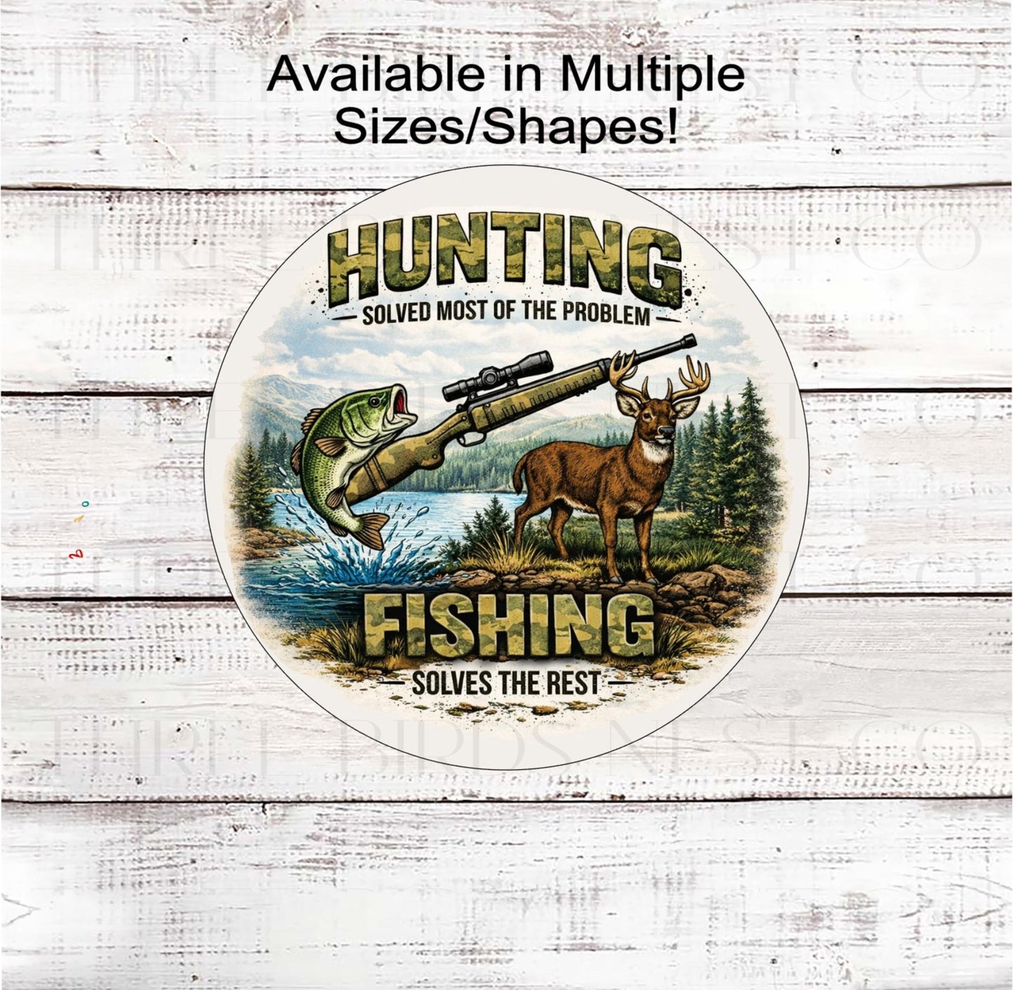 Hunting Wreath Sign, Bass Fishing, Whitetail Deer, Cabin Decor- SH2443