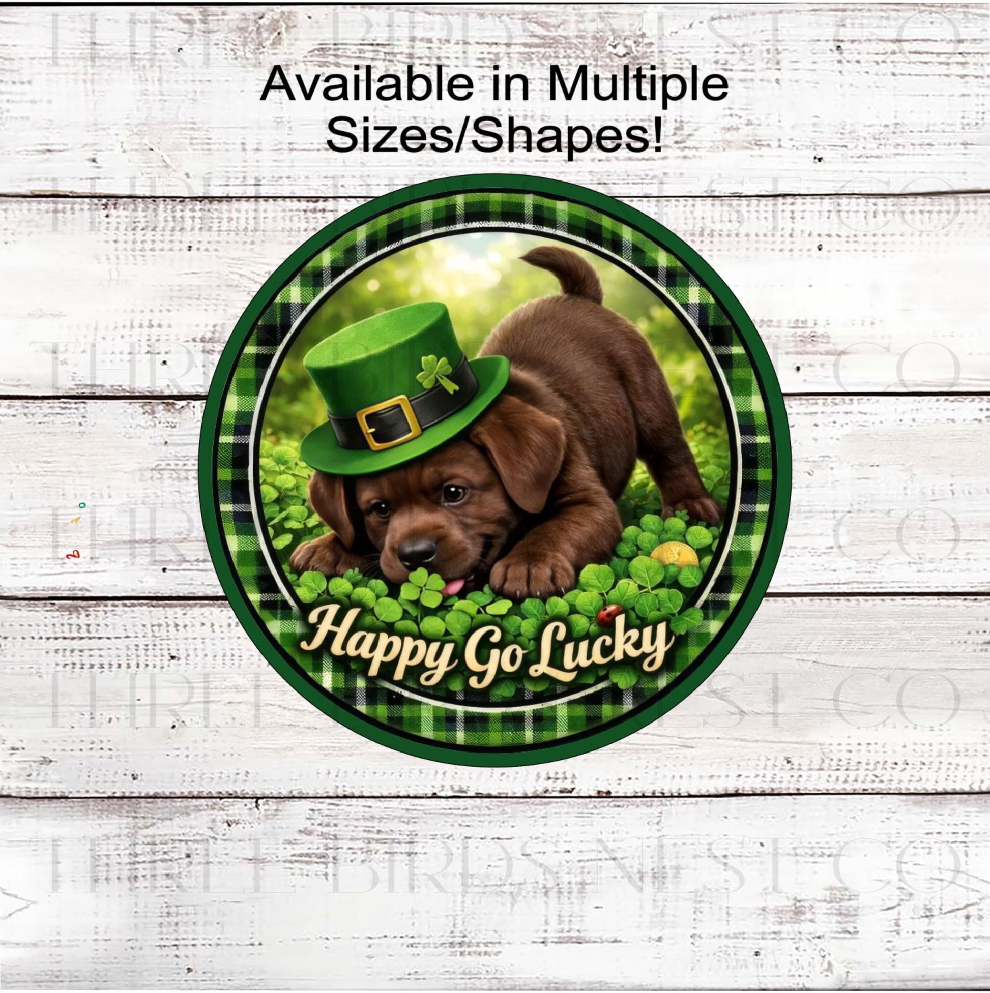 St Patricks Day Wreath Sign, Chocolate Labrador Retriever Dog, Leprechaun Hat, Shamrock- MH2378