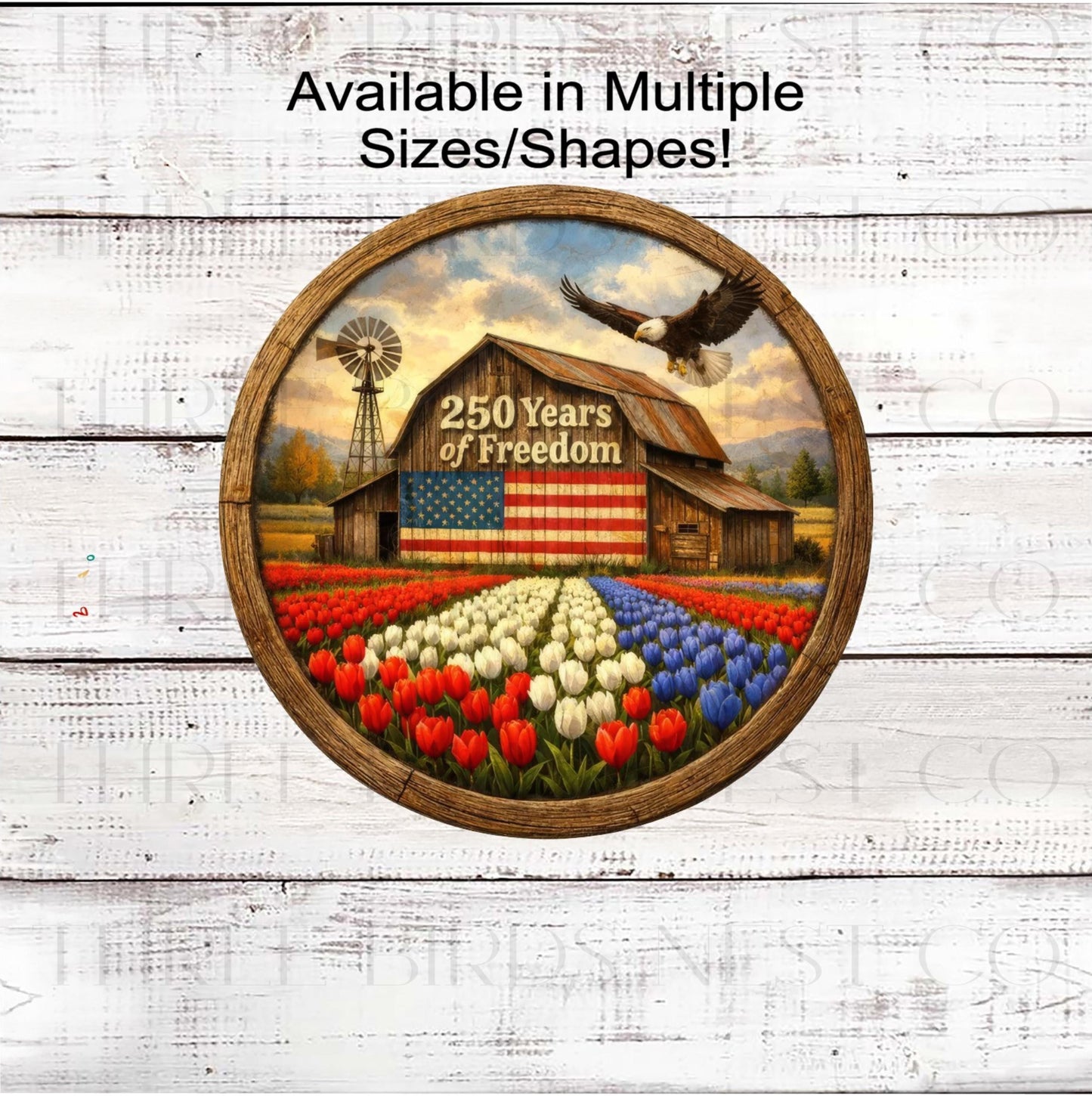 Patriotic Wreath Sign, Rustic Barn, Red White and Blue Tulips- PH2389