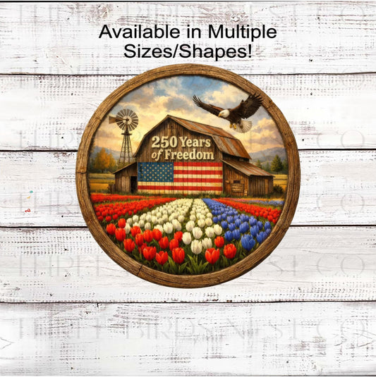 Patriotic Wreath Sign, Rustic Barn, Red White and Blue Tulips- PH2389
