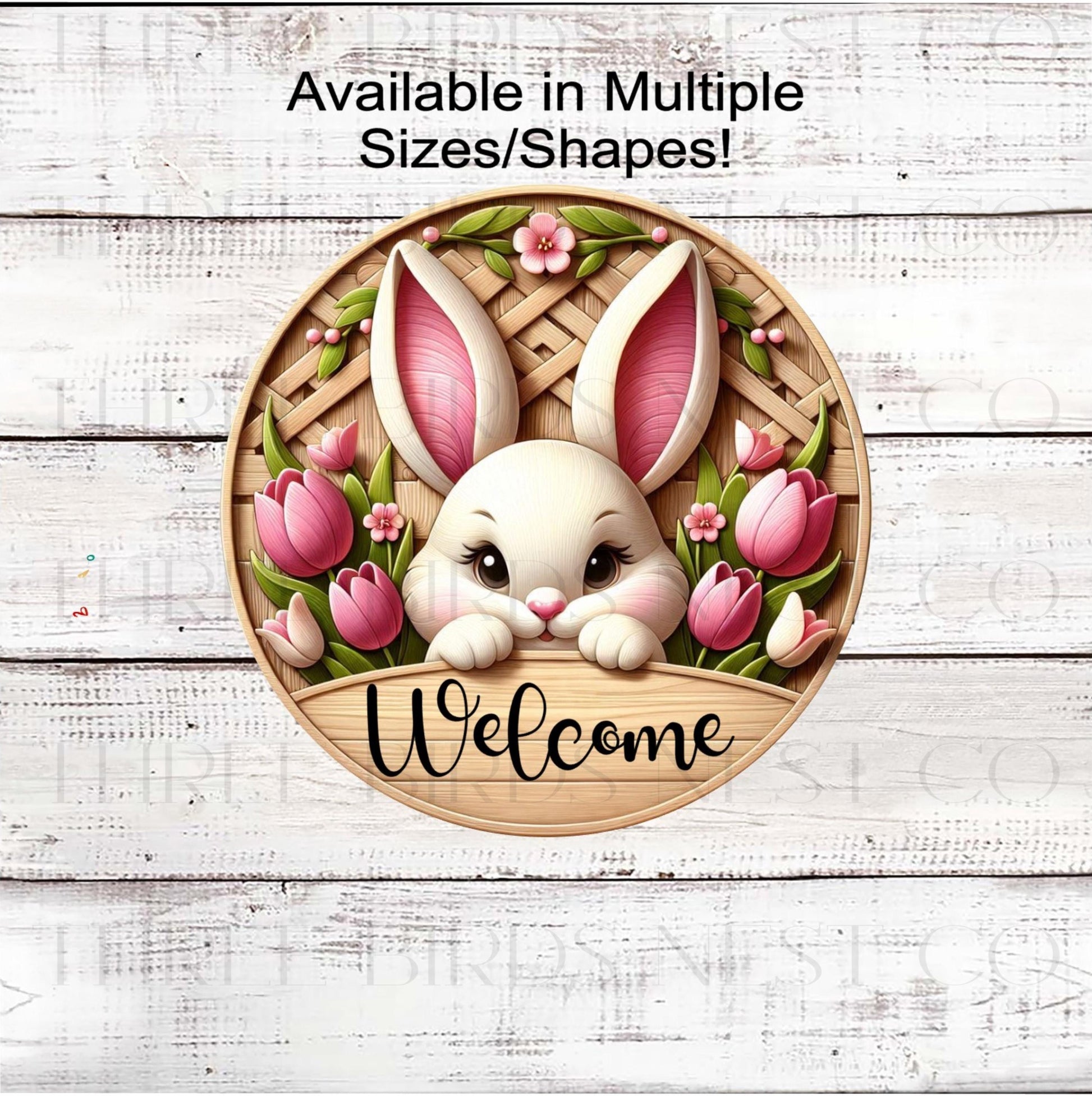 Welcome Wreath Sign, White Bunny Rabbit Lover, Easter Decor- E2390
