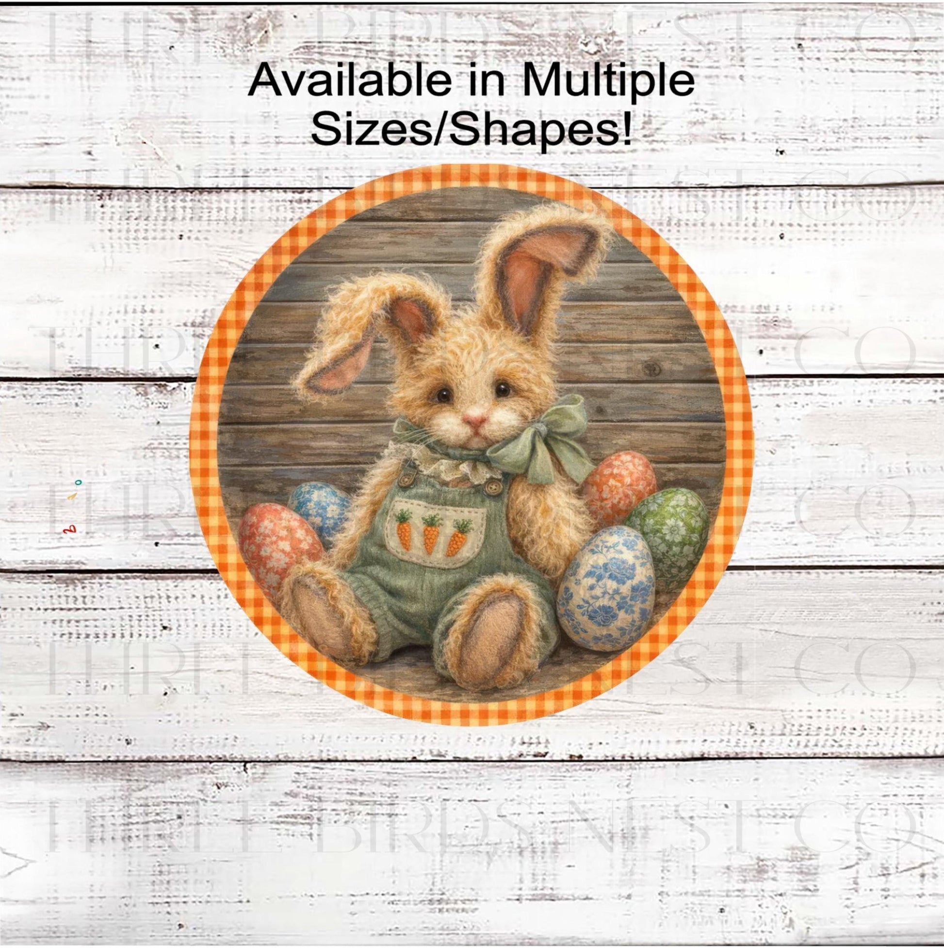 Welcome Wreath Sign, Easter Bunny Rabbit, Chinoiserie Eggs, Easter Decor- E2392