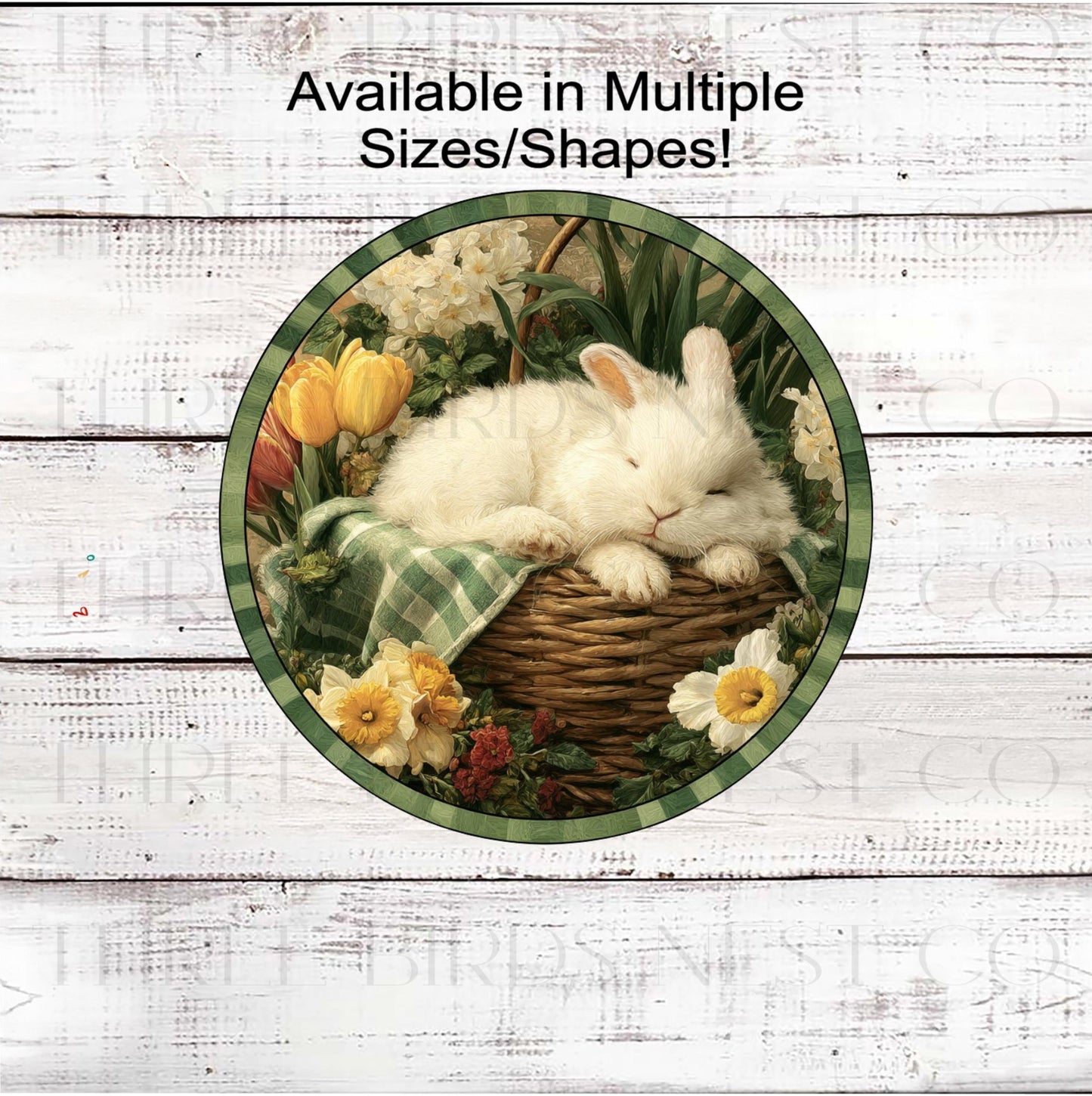 Welcome Wreath Sign, Easter Bunny Rabbit, Rustic Spring Flowers- E2395
