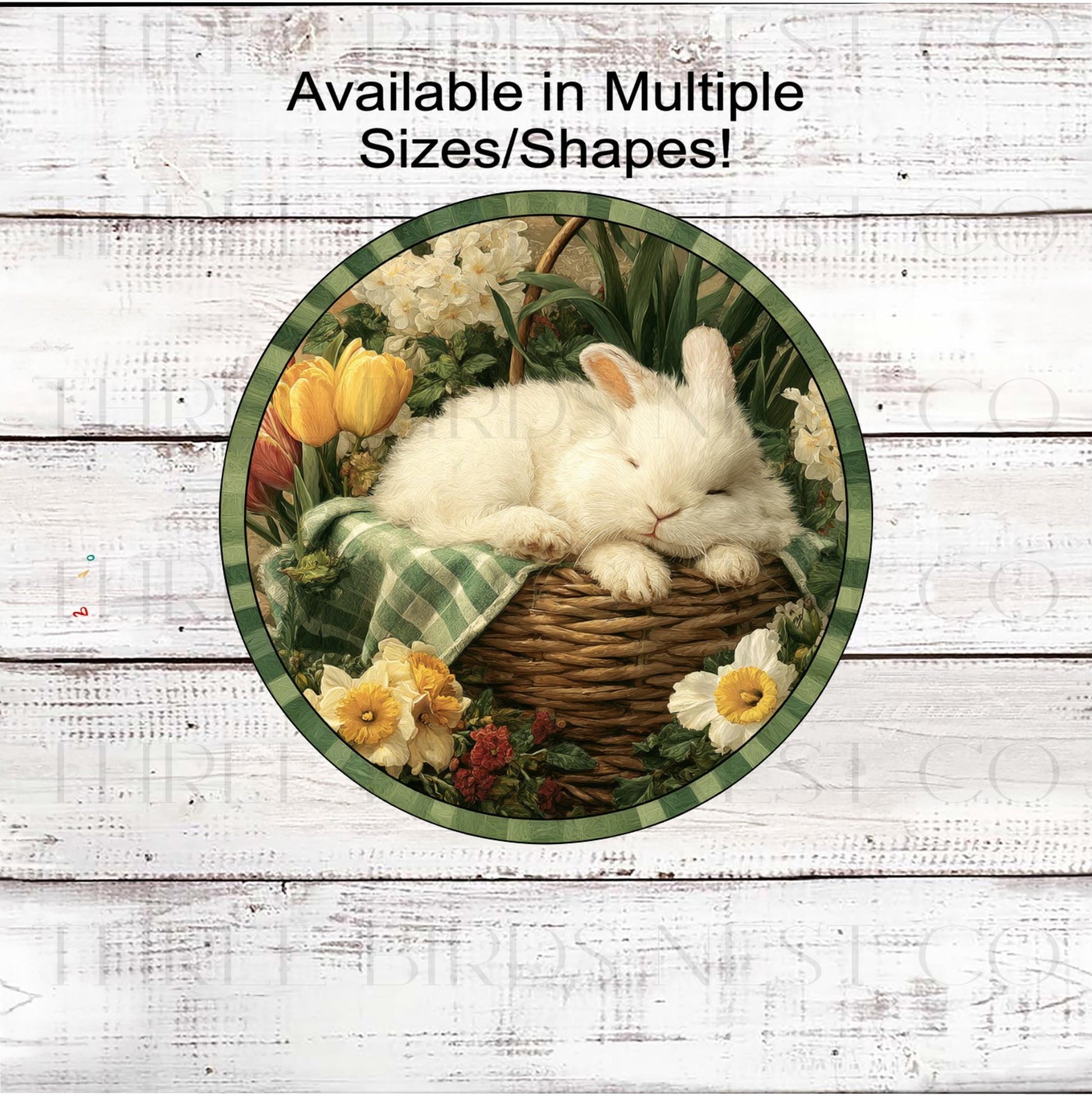 Welcome Wreath Sign, Easter Bunny Rabbit, Rustic Spring Flowers- E2395