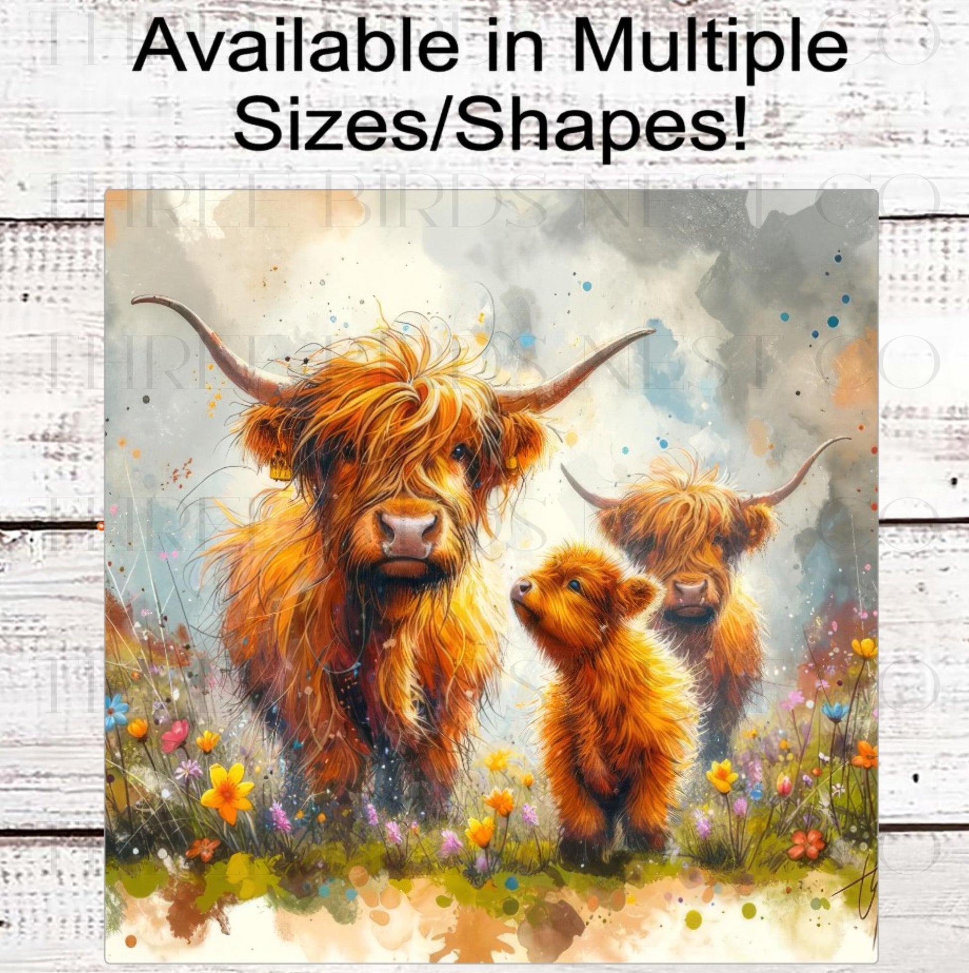 Cow Wreath Sign, Scottish Highland, Wildflowers Decor, Rustic Farmhouse- FH2398