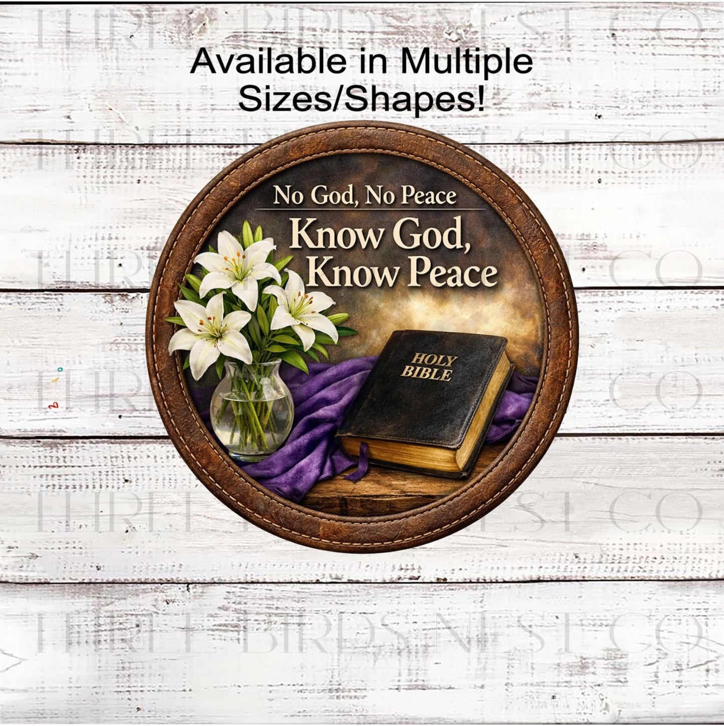 Religious Wreath Signs, Know God Know Peace, Holy Bible Sign, Lilies- IR2399