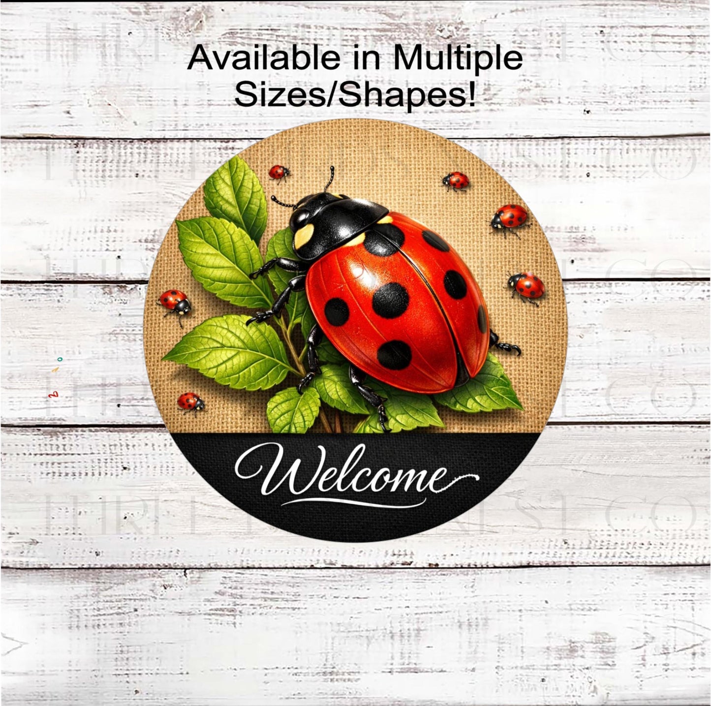 Ladybug Welcome Sign, Faux Burlap Decor- EV2444
