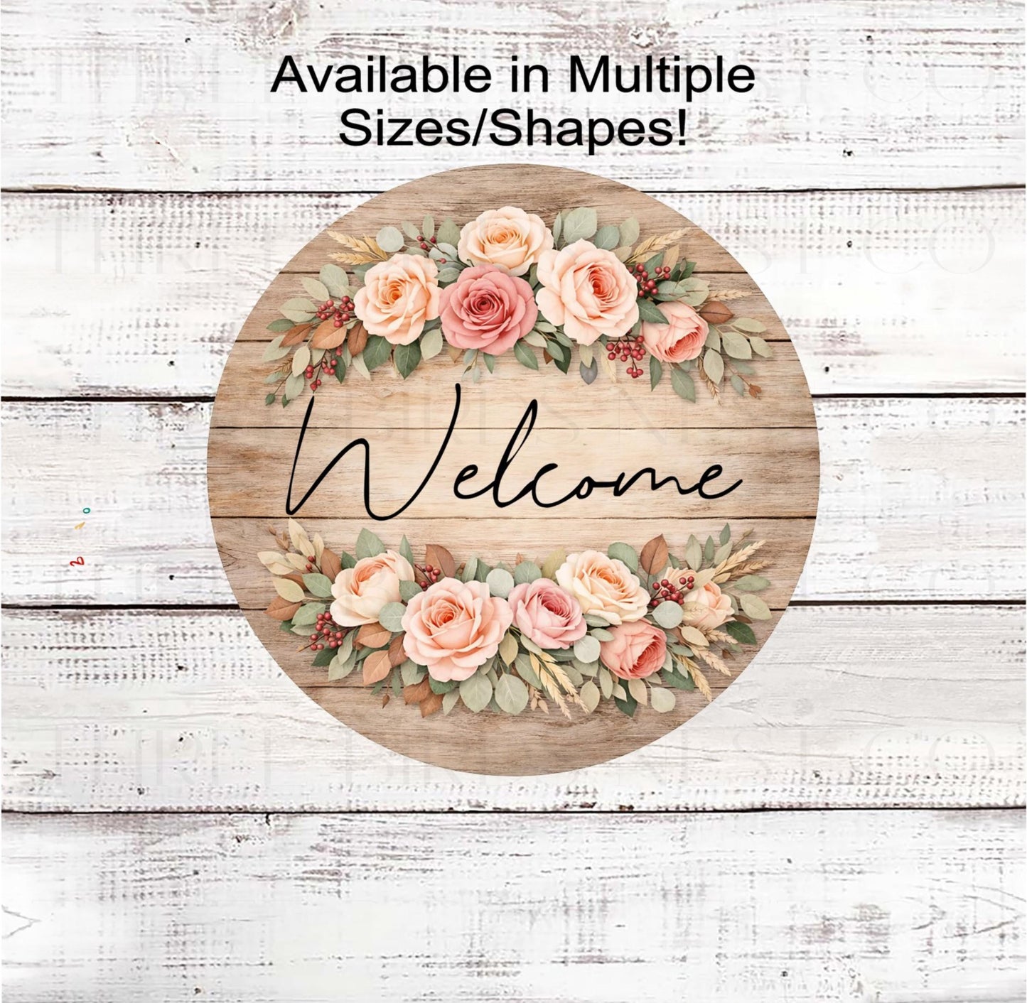 Welcome Wreath Sign, Peonies and Roses, Rustic Farmhouse- SS2448