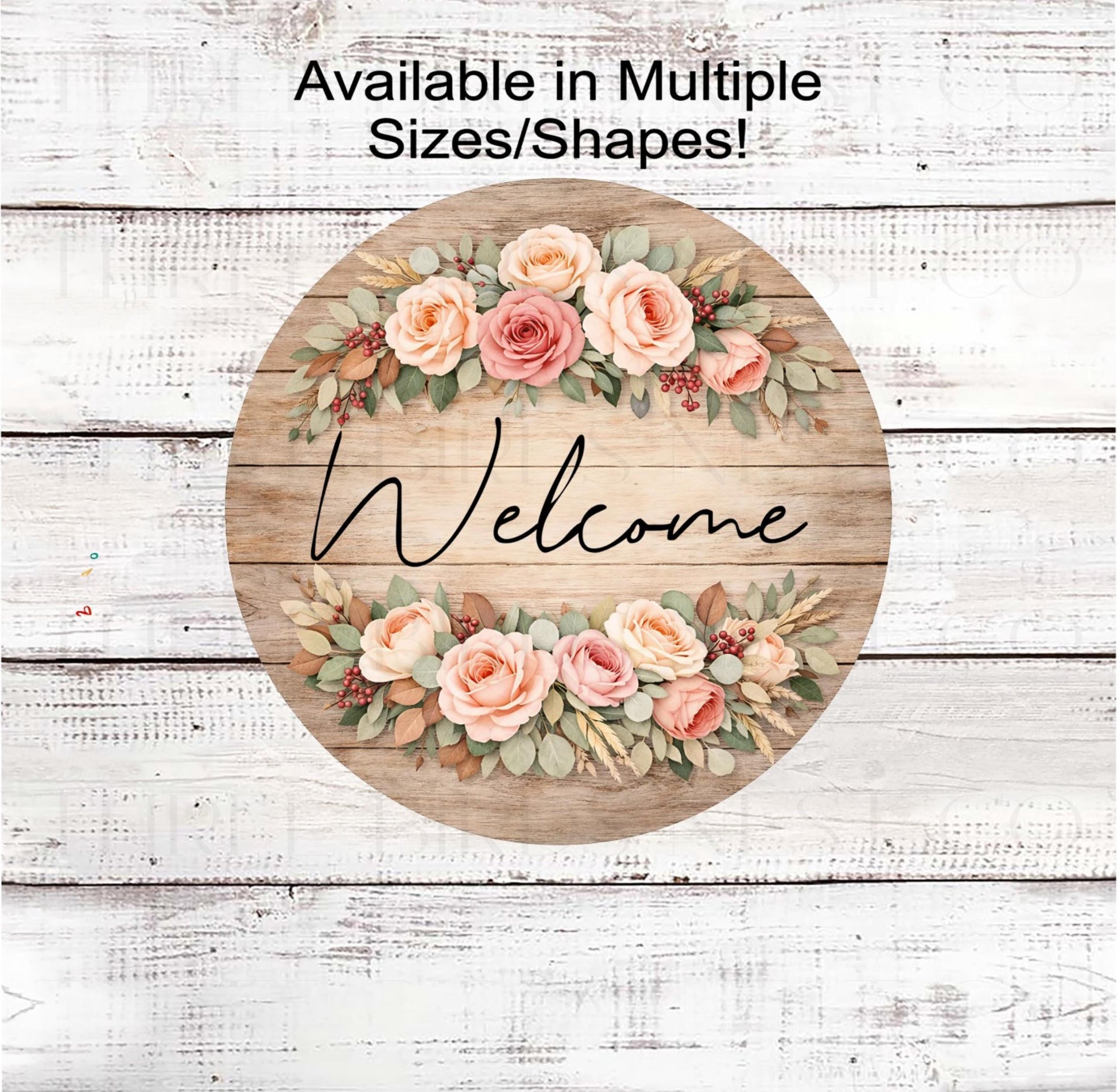 Welcome Wreath Sign, Peonies and Roses, Rustic Farmhouse- SS2448