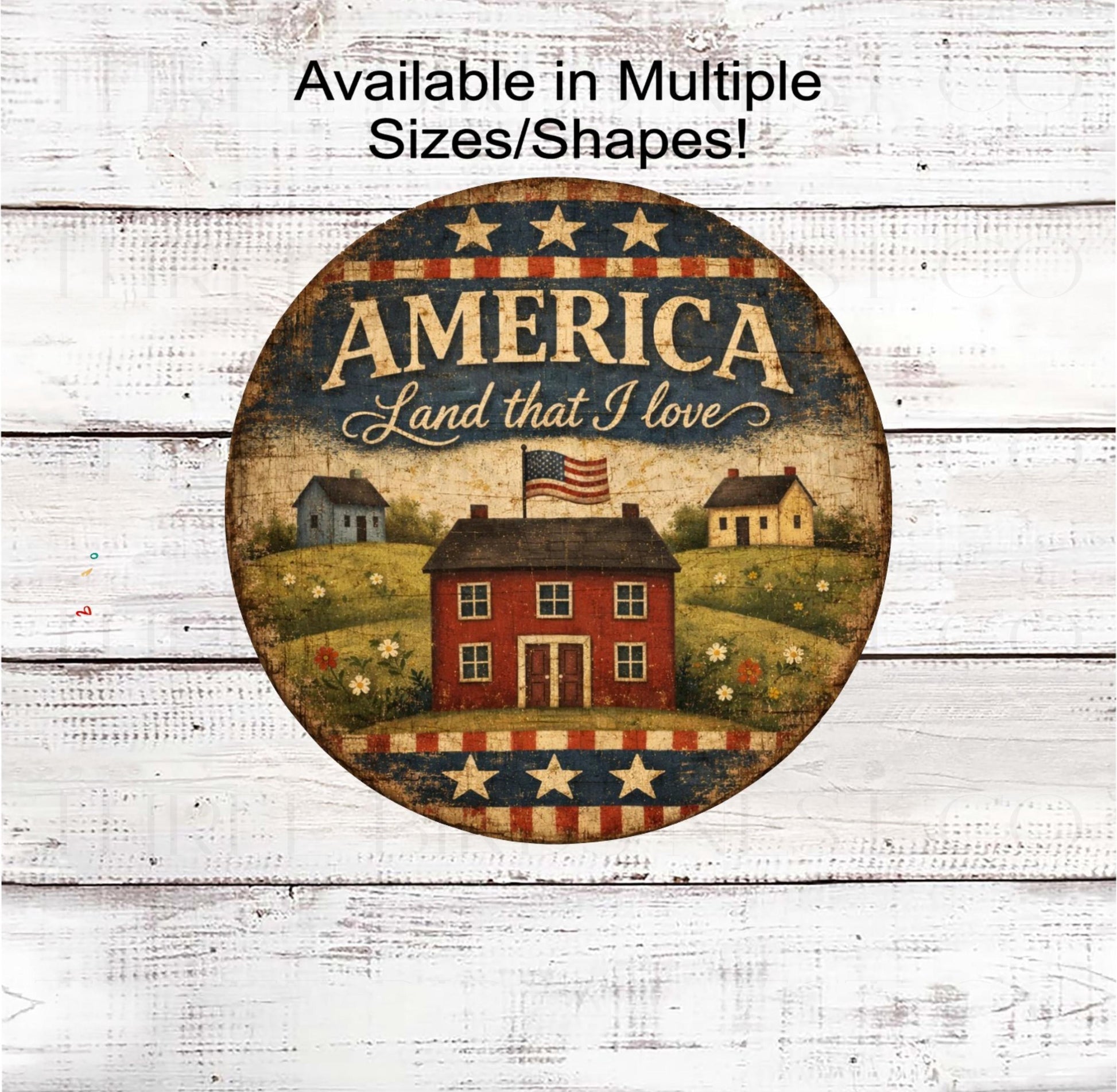 Patriotic Wreath Sign, Land That I Love, Americana Primitive Farmhouse- PH2450