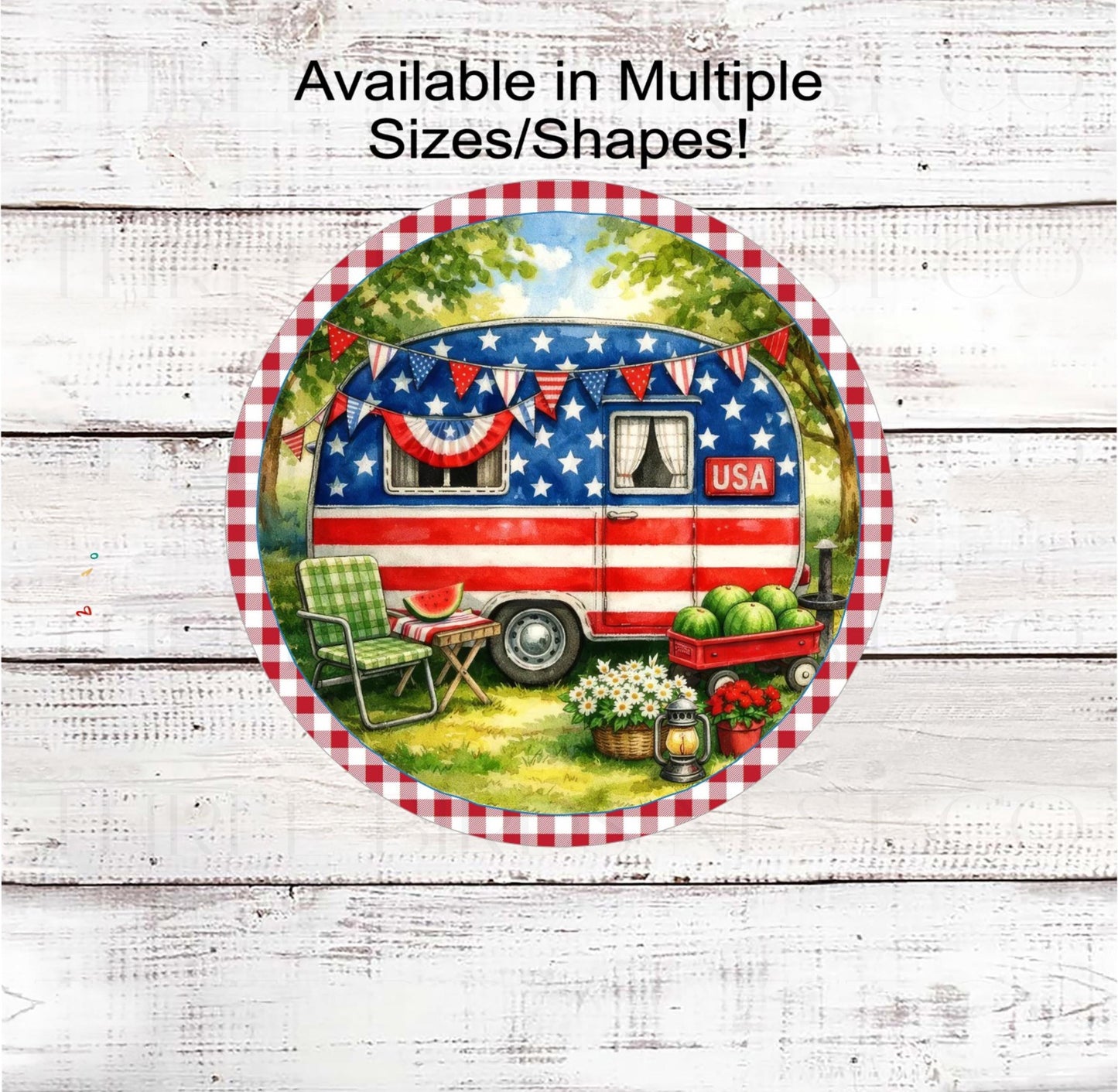 Patriotic Wreath Sign, USA Camping Trailer, Floral Decor, Watermelon Lover- PH2451