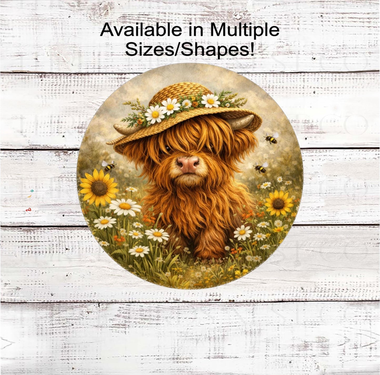 Cow Wreath Sign, Scottish Highland, Sunflowers Lover, Buffalo Plaid Decor- FH2462
