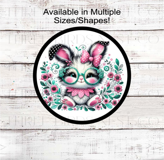 Easter Bunny Wreath Sign, Whimsical Floral Decor- E2408
